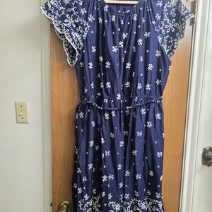 Lane Bryant Navy Dress With Intricate White Embroidery